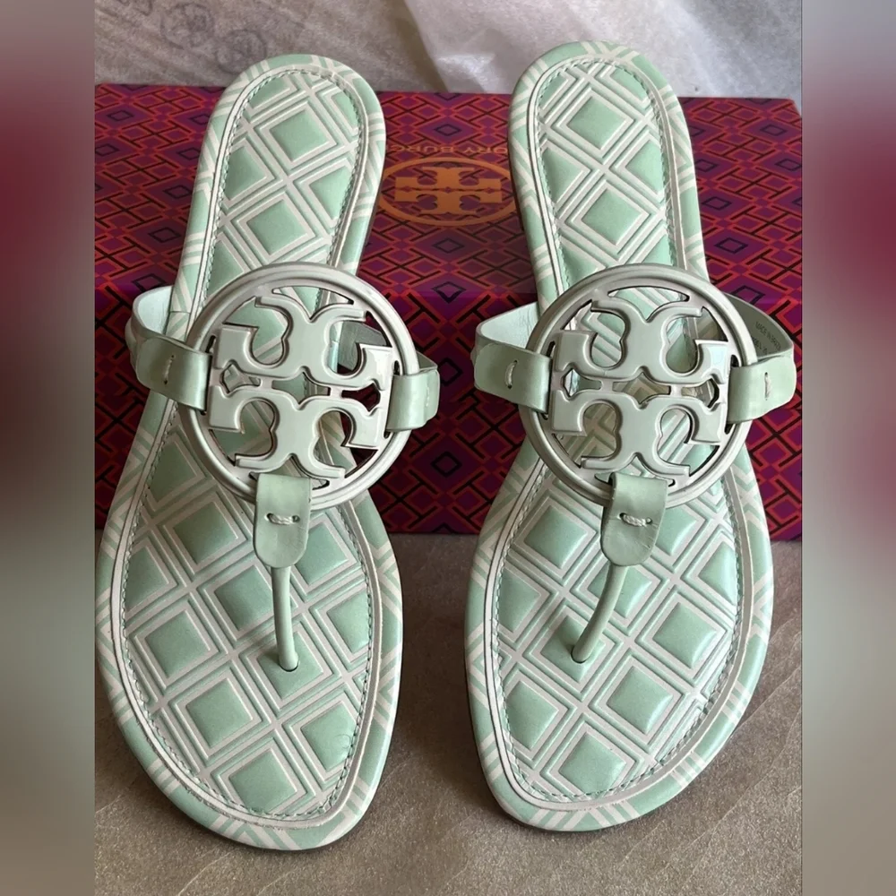 TORY BURCH METAL MILLER SANDAL LEATHER Printed IVORY MEADOW MIST 7